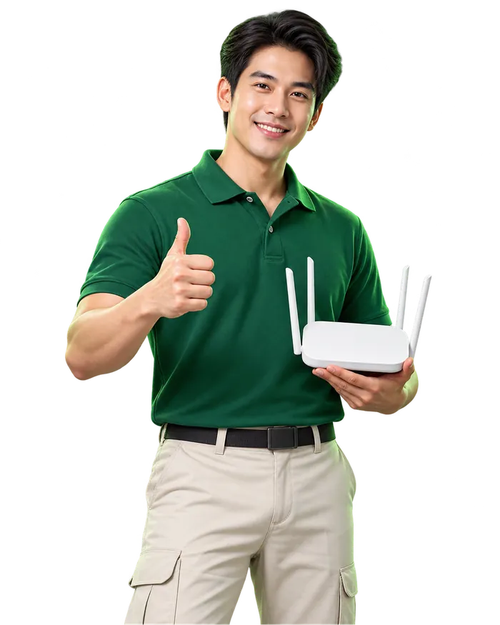ช่างติดตั้ง AIS Fibre ถือเราเตอร์